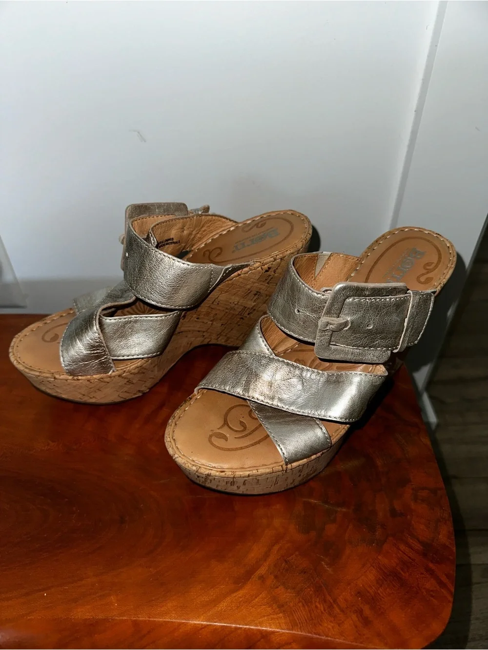 Born Metallic Cork Wedge Sandals for Women